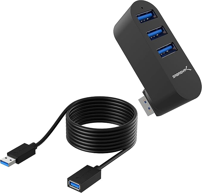 SABRENT Premium 3-Port Aluminum Mini USB 3.0 Hub + 22AWG 10 Feet USB 3.0 Extension Cable