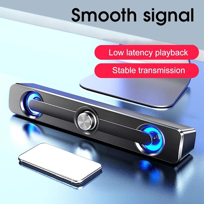 Hakeeta Computer Laptop SpeakerSupports 3.5mm Universal Speaker JackVolume Control Knob2 Speakers + 2 Bass VibrationPortable Easy to UseGreat Gift for Family Friend(Black)