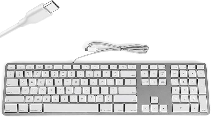 Matias Wired USB C Keyboard for Mac with Numeric Keypad - Mac Keyboard Compatible with Mac OS X v.10.6.8 MacBook Pro MacBook Air iMac - Latest Version Supported - (Silver)