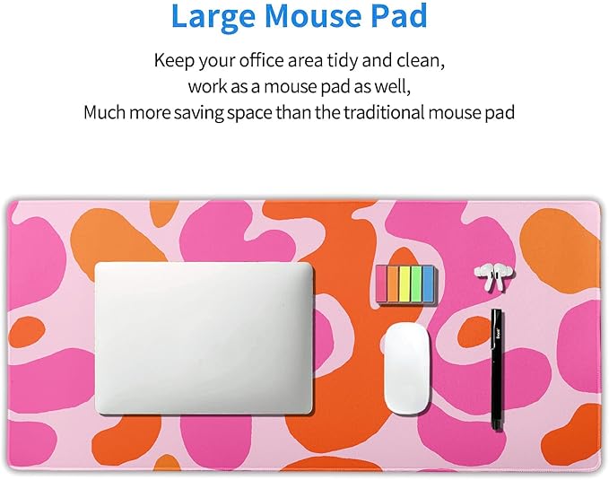 Pink Orange Cute Gaming Mouse Pad XXL Kawani Preppy Abstract Modern Extended Large Desk Mat Mousepad Non-Slip Rubber Base Stitched Edge Long Mousepad for Desktop Office PC 35.4 x 15.7 inch