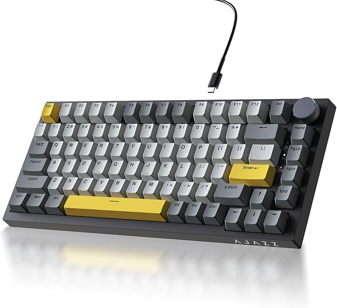 Ajazz AK820 75% Wired Gasket Mechanical Gaming Keyboard with Volume Knob - South Facing LED - PBT Keycaps - Programmable RGB Hot Swap Keyboard
