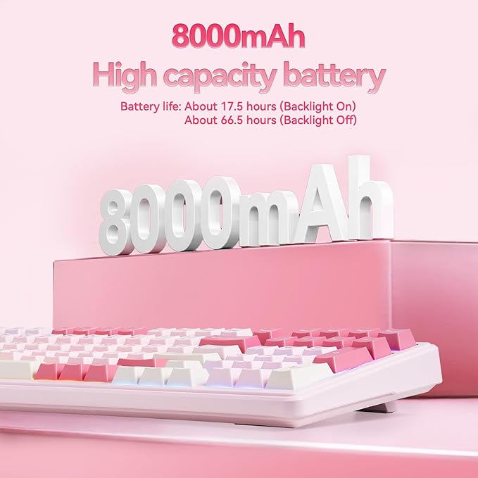 Aula F99 Mechanical Keyboard Pink Wireless Gaming Keyboards Hot Swappable Custom Creamy Computer Keyboard Full Size Tri-Mode BT5.0/2.4GHz/USB-CRGB BacklitGasket StructureStrawberry Mint Switch