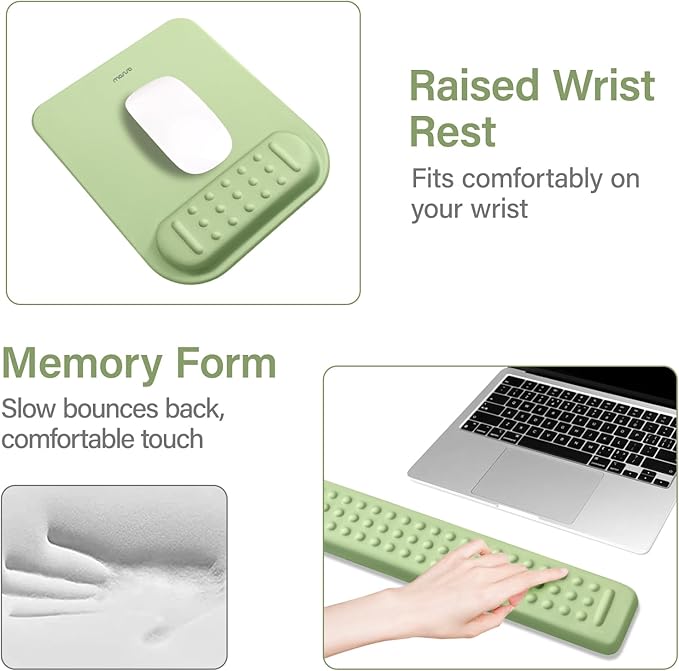 MOSISO Computer Keyboard Stand&ampWrist Rest Support for Keyboard &ampMouse Pad Set Ergonomic Massage Wrist Rest Set Easy Typing Working Acrylic Clear Stand for Office Home Sage Green