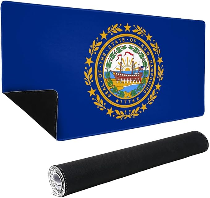 New Hampshire State Flag Large Gaming Mouse Pad Desk Mat with Stitched Edges Non-Slip Base for Gamer Home and Office