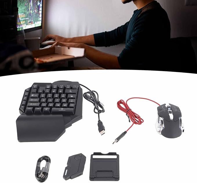 One Handed RGB Gaming Keyboard and Mouse Combo Portable Bluetooth 35 Keys Mini Half Hand Gaming Keyboard Mouse with Converter Game Controller for PC Gamer