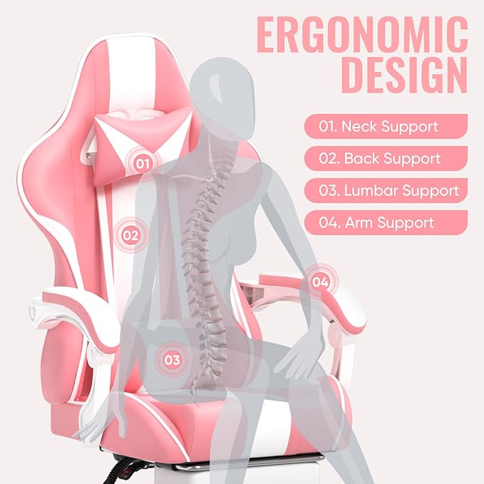 Ferghana Gaming Chairs Ergonomic Racing Style PC Game Computer Chair with Headrest Lumbar Support Adjustable Recliner PU Leather Video Computer Chair(Pink)