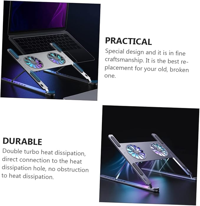 TEHAUX High-Speed Rotation Mute Fan Gear Height Adjustment Protection Gaming Laptop Cooler Stand Led