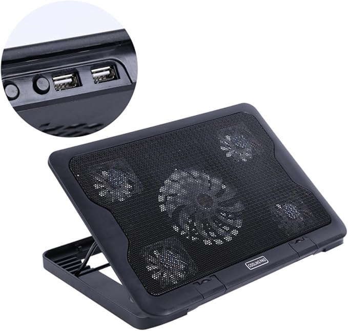 USB Laptop Cooling Pad Adjustable Height Fans -Skid Design and Dual USB Ports Multi-Angle Notebook Cooler Stand for Heat Dissipation Black