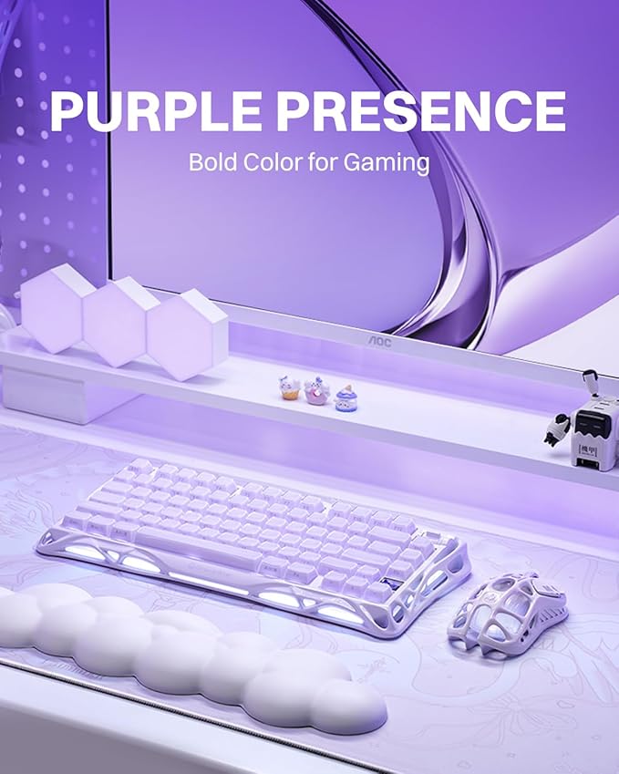 GravaStar Mercury K1 Purple 75% Wireless Mechanical Keyboard – Tri-Mode BT5.0/2.4GHz/USB-C Gaming Keyboard Jelly Keycaps Linear Switches RGB Backlit Creamy Keyboard for PC/Mac Cute &amp Stylish