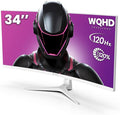 CRUA 34 Curved Gaming Monitor WQHD 3440x1440 120Hz Computer Monitors 1500R VA Screen 120% sRGB AMD FreeSync Blue Light Filter HDMI 2.0 &amp DP 1.4 Wall Mountable Installs- White