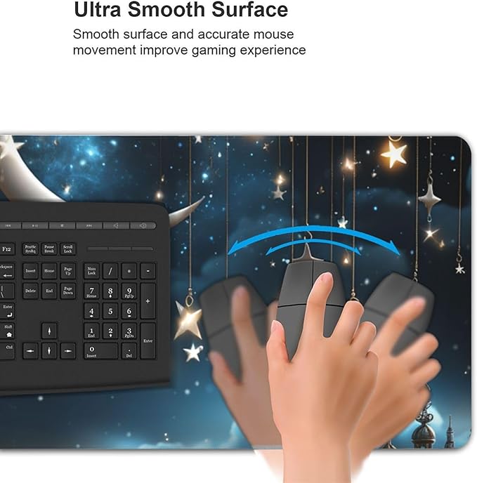 Gaming Mouse Pad Extended Full Keyboard Mat with Stitched Edges Anime Large Desk Pad with Non-Slip Base Nightsky Hanging Moon Stars Mouse Mat for Gaming and Office 16 x 35.5 inches Mousepad