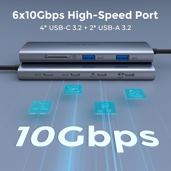 Versatile USB C Video Hub 3 Monitors Docking Station with DP Alt Dual 4K@30Hz HDMI 100W PD 10Gbps*6Ports SD 4.0 Laptop Docking Station for Dell HP ASUS Steam Deck Rog Ally Legion GoSamsung