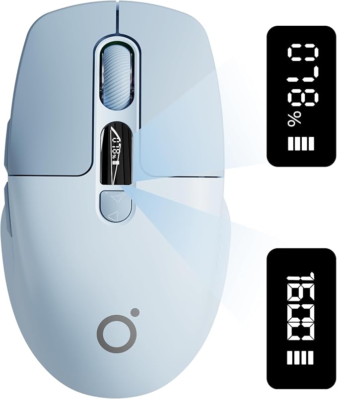 EWEADN Q1 Wireless Mouse BT &amp 2.4G Silent Mouse Quiet Click with 1600 DPI Levels Battery &amp DPI LED Screen Display 6 Button Small Portable Bluetooth Mouse for Laptop/PC/Mac-Blue