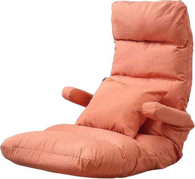 Gaming Chair Floor Cheap Iron Frame Support and Linen Fabric Fold Out Chair Bed Can Bear About 100KG Multiple Parts Can Be Adjusted with Armrests and Pillow(Orange)