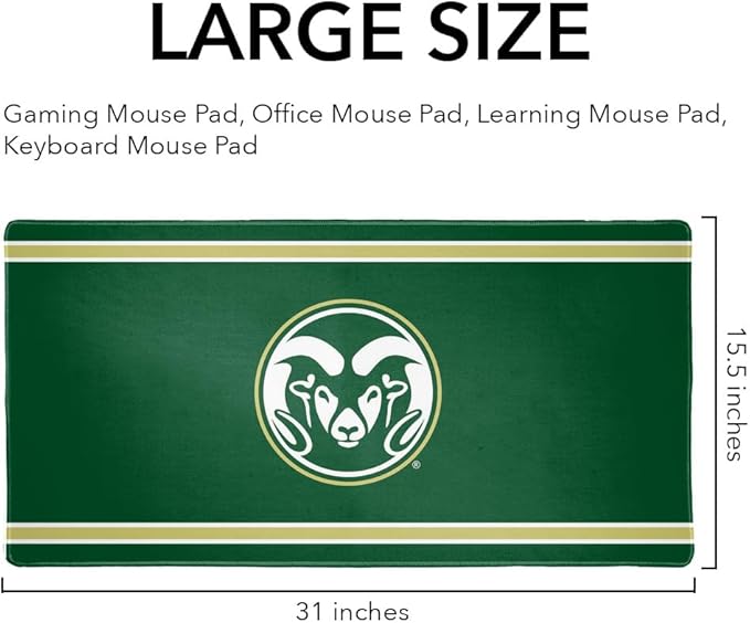 Colorado State University Rams Primary Logo Stripes Large Gaming Mouse Pad Desk Mat with Stitched Edges Non-Slip Base for Gamer Home and Office 31.5 x 15.7