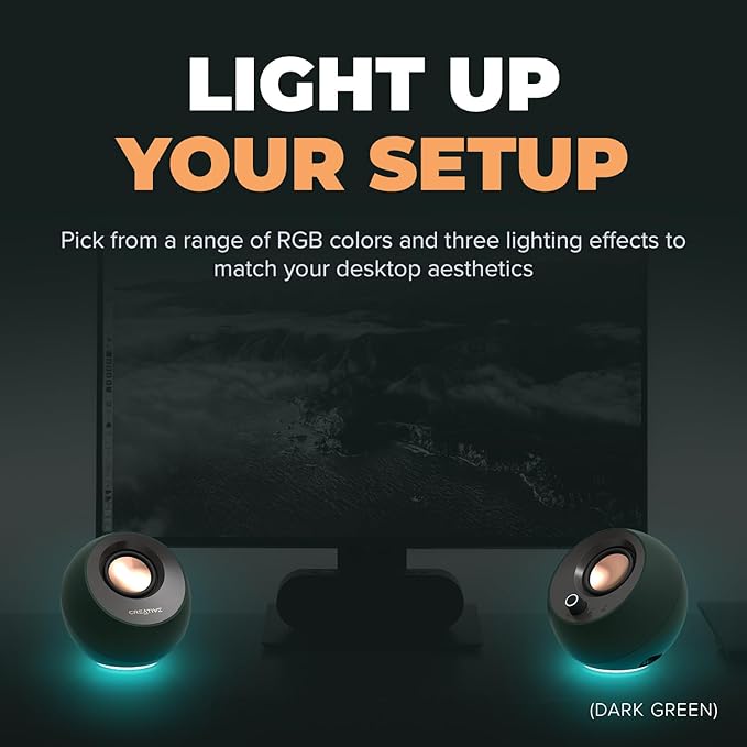 Creative Pebble Pro (Black) Minimalist 2.0 USB-C Computer Speakers with Bluetooth 5.3 and Customizable RGB Lighting Clear Dialog and BassFlex Tech USB Audio Headset Port for PC and Mac