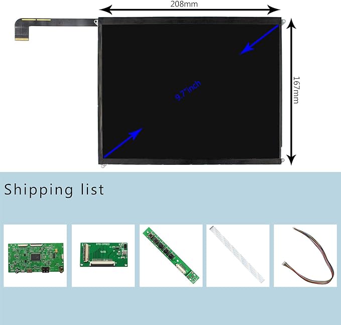 VSDISPLAY 9.7 inch 2048x1536 IPS LCD LP097QX1/ LTL097QL01/ HQ097QX1 with Controller Board fit for DIY Cabinet Monitor
