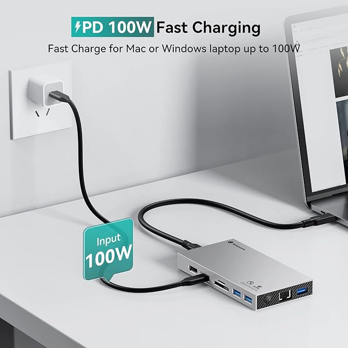 Yottamaster Aluminum USB C Hub with M.2 NVMe SSD Enclosure 10-in-1 USB C Docking Station 10Gbps for NVMe PCI-E M.2 SSD Support 100W Charging 4K HDMI RJ45 4 USB Ports Audio SD/TF Card Reader