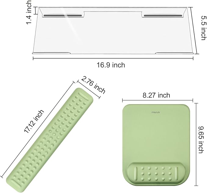 MOSISO Computer Keyboard Stand&ampWrist Rest Support for Keyboard &ampMouse Pad Set Ergonomic Massage Wrist Rest Set Easy Typing Working Acrylic Clear Stand for Office Home Sage Green