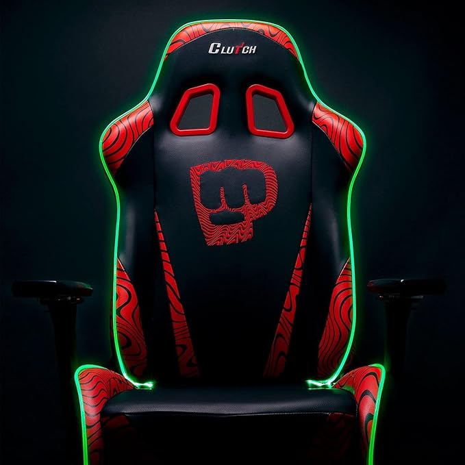 Clutch Chairz Throttle Series Pewdiepie Edition LED Gaming Chair - Premium Ergonomic Design Lumbar and Head Support Pillows - Black/Red