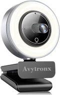 2K Webcam for PC with Microphone &amp Built-in Light USB Computer Camera for PC/Laptop/Mac/Monitor Streaming Webcam with Privacy Cover for Zoom/Skype/Teams/Video Calling/Conference/Online