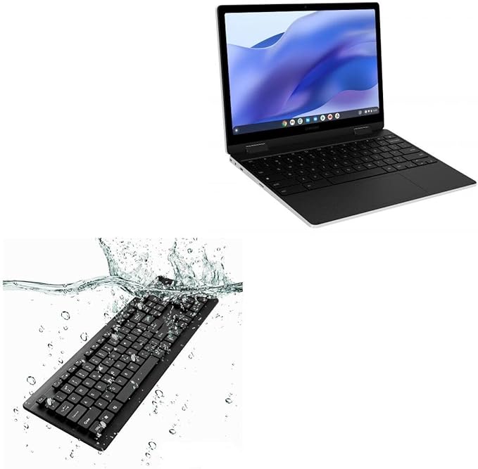 BoxWave Keyboard Compatible with Samsung Galaxy Chromebook 2 360 - AquaProof USB Keyboard Washable Waterproof Water Resistant - Jet Black
