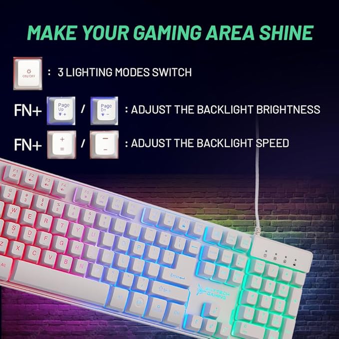 Skytech Gaming Classic RGB Gaming Mouse &amp Keyboard Combo Customizable Chroma RGB Lighting Max 6200 DPI &amp 104 Keys USB Wired Mouse &amp Keyboard Ergonmic Comfortable Feel Design Color Whit