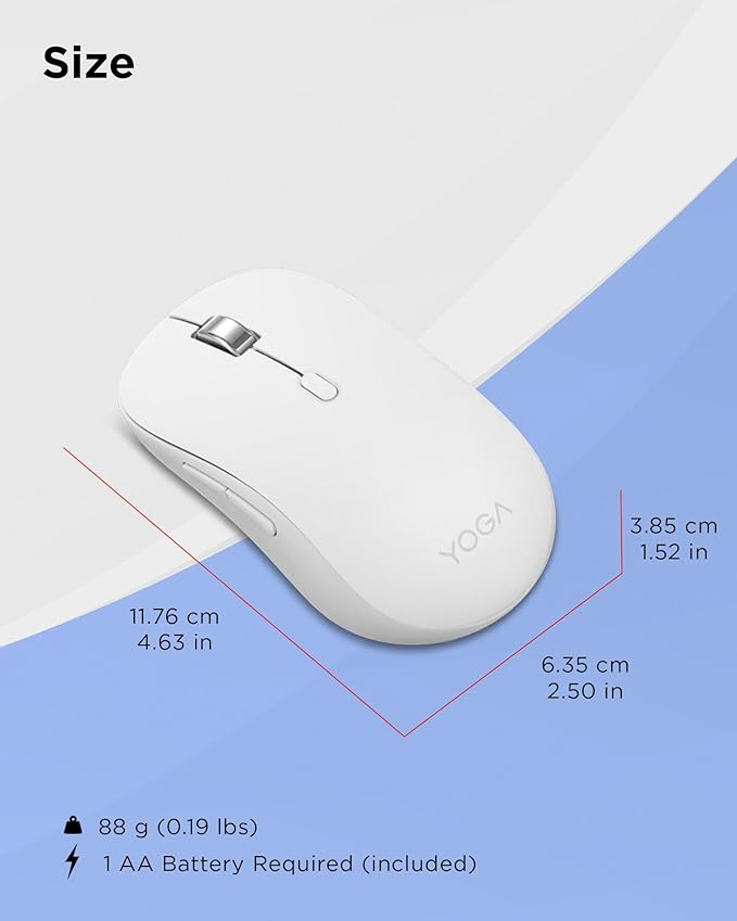 Lenovo Yoga Bluetooth Silent Mouse 3 Level DPI Adjustment 36 Month Battery Life Bluetooth 5.3 3 Device Paring Whisper Quiet Programmable Buttons Smooth Finish Seashell