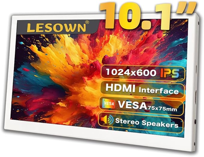 Small HDMI Computer Temp White Monitor 10.1 inch 1024x600 IPS Sensor Panel Mini Secondary Screen PC Temperature Display Built-in Speakers for Windows PC