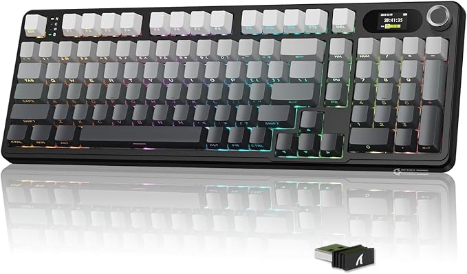 MAMBASNAKE Attack Shark X98 Pro Wireless Mechanical Keyboard with Screen &amp Knob2.4G/USB-C/BT5.0 Gasket Hot Swappable Creamy Keyboard102 Keys Web Driver RGB Gaming Keyboard for PC/Mac/PS4/Xbox