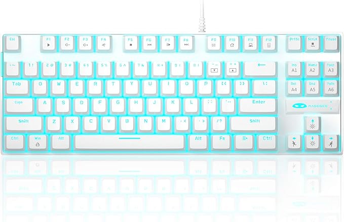 MageGee Mechanical Gaming Keyboard with Blue Switch Compact 87 Keys Wired Computer Keyboard for Windows Laptop PC Gamer LED Ice Blue Backlit White