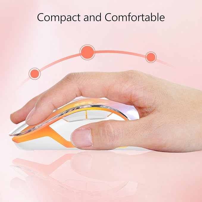memzuoix 2.4G Wireless Mouse with Customizable Cover &amp 9-Color LED - Rechargeable Ergonomic 1400 DPI 5 Buttons USB Receiver for PC/Mac - Pink