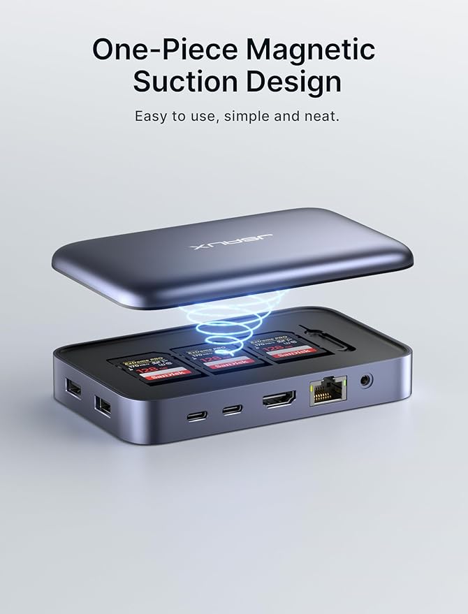 JSAUX Laptop USB C Docking Station 10 in 1 USB C Magnetic Hub with 4K@60hz HDMI 100W PD USB A&ampC 3.0 1000Mbps Ethernet SD/TF for HP/MacBook/Dell/Lenovo etc