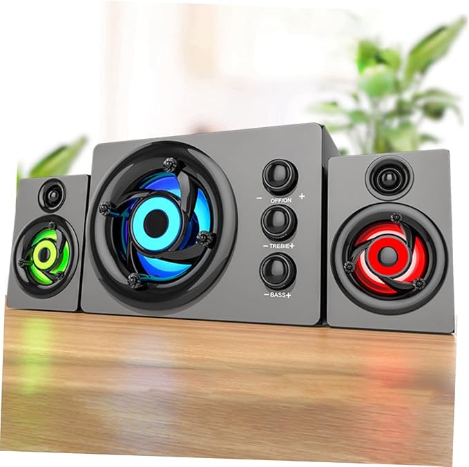 1Set Wooden Multimedia Subwoofer Speaker System Powered Desktop Loudspeaker Box for Laptop and Sound Enhancement