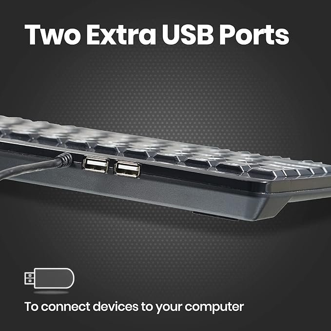 Perixx PERIBOARD-505H Wired Mini Keyboard with Built-in Trackball 0.55 Inch Trackball and 2 USB Hubs Black US English Layout