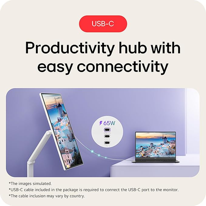LG Swing 31.5 32U889SA 4K UHD IPS Smart Monitor Eyecare with Touchscreen Rolling Stand webOS AirPlay 2 + Screen Share Built-in Speaker HDMI USB-C 65W Tilt/Height/Swivel/Pivot Stand White