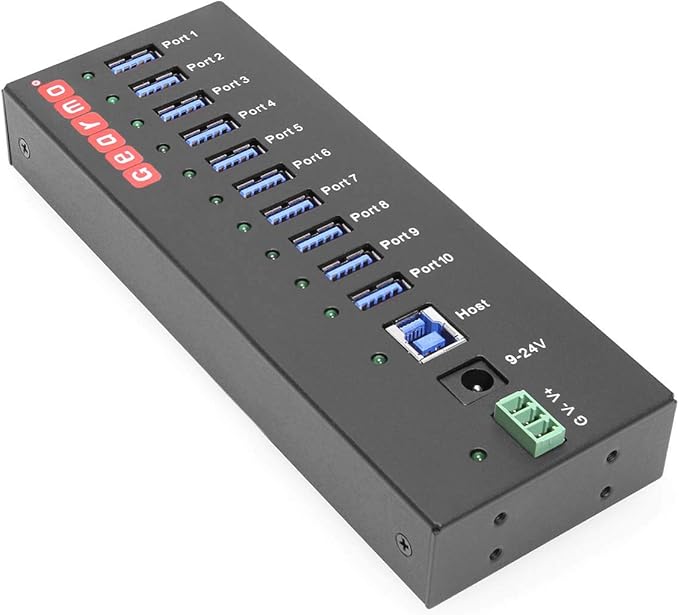 Gearmo USB 3.2 Gen 1 10 Port Industrial Metal Hub w/15KV ESD Protection