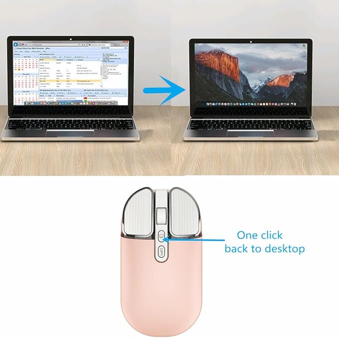 YOCUNKER Wireless Mouse 2.4G Rechargeable Silent Slim Computer Mouse with USB Receiver 3 DPI Back to Desktop Button Cordless Mice for PC Laptop Computer Desktop Windows Mac OS Office (Pink)