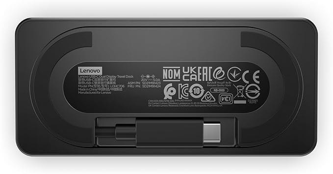 Lenovo USB-C Dual Display Travel Dock w/ 100W Power Adapter - 7 Ports Integrated USB-C Cable Universal Compatibility Dual Displays at 4K - Black