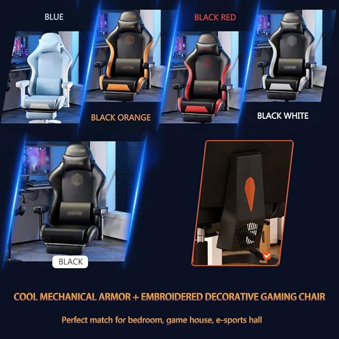 Gamer Chair with Foot Rest Cool Armor Embroidery Decoration Gaming Chair Ergonomic 120° Golden Angle Racing Chair Load Bearing 190kg/418.9lbs (Color : Black Size : 121-131 * 50cm)