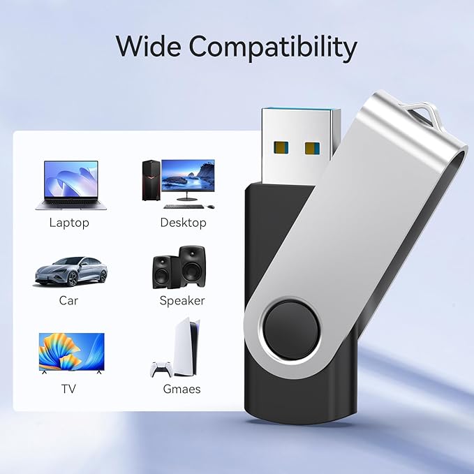 JUANWE 64GB USB Flash Drives 5 Packs USB 2.0Thumb Drives Foldable 360°Swivel Memory USB Stick with Lanyard Hole Jump Drive Pen Drive Zip Drive Portable Flashdrive for PC Mutipack Black