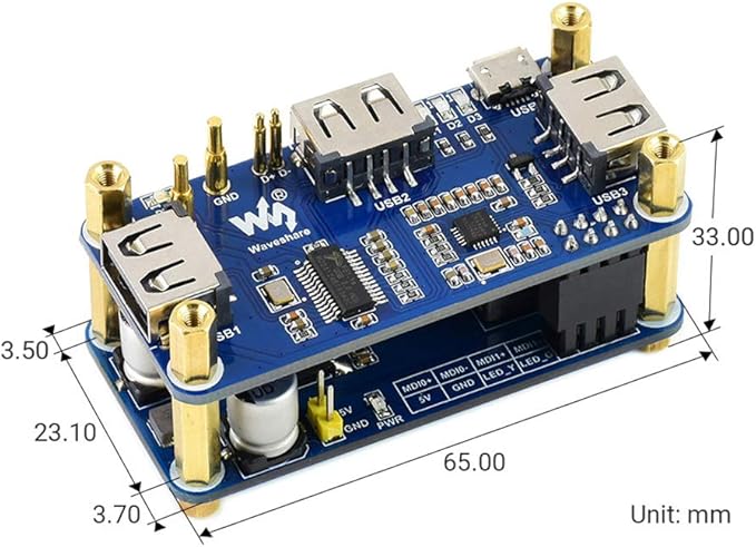 PoE Ethernet/USB HUB Hat for Raspberry Pi Zero/Zero W/Zero WH 3X USB 2.0 Ports 10M/100M RJ45 Port 802.3af-Compliant