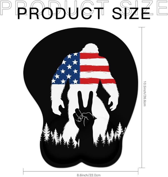 Mousepad America Flag Bigfoot Peace Sign Ergonomic Wrist Support Non-Slip Base Mouse Mat with Wrist Rest Computer Mousemat for Desk Work Accessories Pad