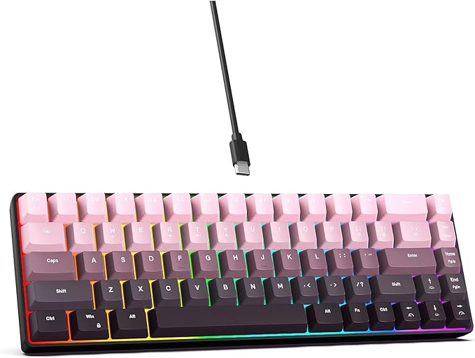 68 Keys Mechanical Gaming Keyboard Gradient Color Wired Keyboard with RGB Backlit &amp Multimedia Function ABS Injection Keycap Hot Swap Mechanical for PC (Gradient Pink)