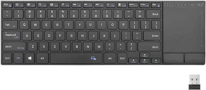 Rii 2.4G Wireless KeyboardBluetooth Keyboard(BT 5.1+2.4G)Aluminium Alloy Portable with Touchpad for ComputerPCTabletiPadAndroid TV BoxSmart TVWindowsMac (Black)