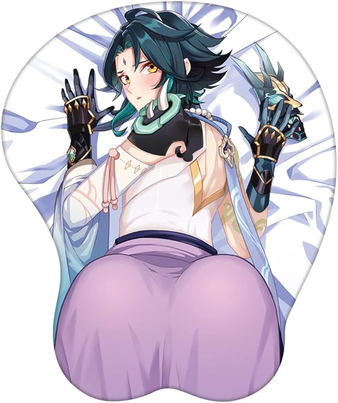 Genshin Impact Xiao Zhongli Mouse Pad with Wrist Support Comfort Silica Gel Wrist Rest Support Mat Mice 3D Mouse Pad Non-Slip PU Base for Computer (Xiao)