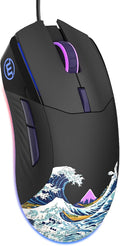 COSTOM Womier USB Wired Gaming Mouse for PC Computer Windows Mac Laptop Lightweight Silent RGB Backlit Mouse with Adjustable 12000DPI/7 Programmable Side ButtonsBlack Kanagawa Theme-G705 V2