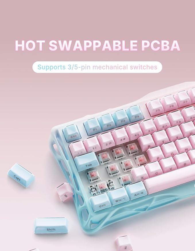 GravaStar Mercury K1 Lite 75% Gaming Keyboard 2.4GHz/BT/Wired Tri-Mode Wireless Keyboard Gasket Hot Swappable Mechanical Keyboard Pre-lubed Linear Switches Jelly Keycaps RGB Backlit (Lumen Rose)