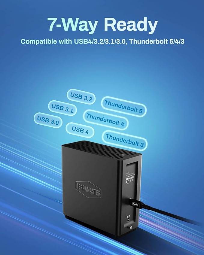 TERRAMASTER D4 SSD NVMe Enclosure - 40Gbps 4Bay USB Storage Type-C Supports 4xM.2 NVMe 2280 SSDs Compatible with USB 4/3.2/3.1/3.0 Thunderbolt 5/4/3 Mobile App for Data Backup Included (Diskless)