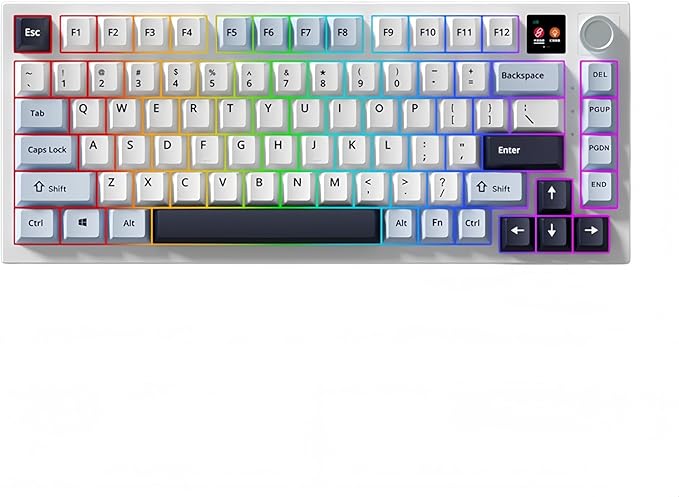 FKZ K75 Mechanical Keyboard with Knob Screen75% Hot Swap Tri-Mode Bluetooth 5.0/2.4G Wireless/Type-C Wired RGB Gaming Keyboard PCB Gasket Mount Custom Creamy Blue&ampWhite Keyboard